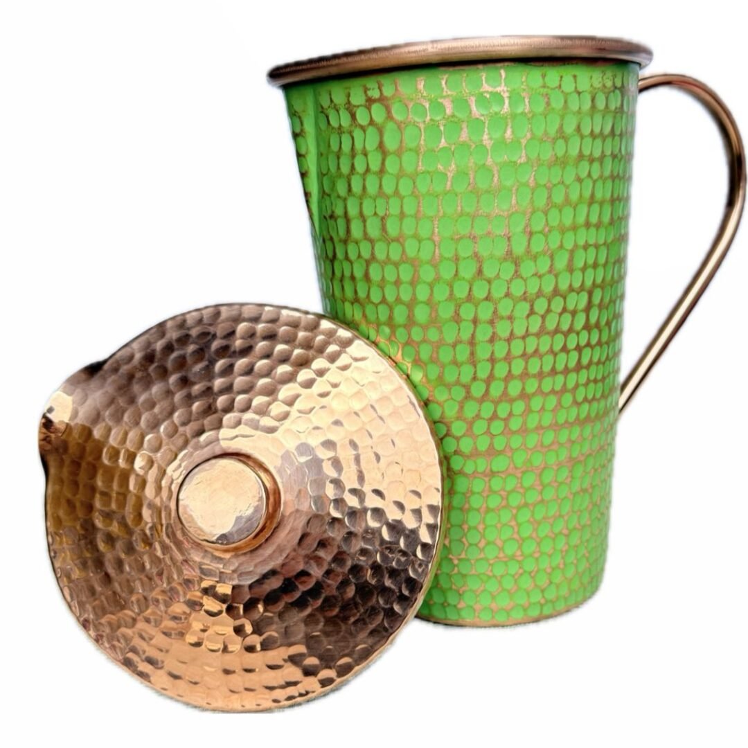 JARRA RECTA 100% COBRE CON UN DISEÑO ARTESANAL COLOR VERDE MANZANA