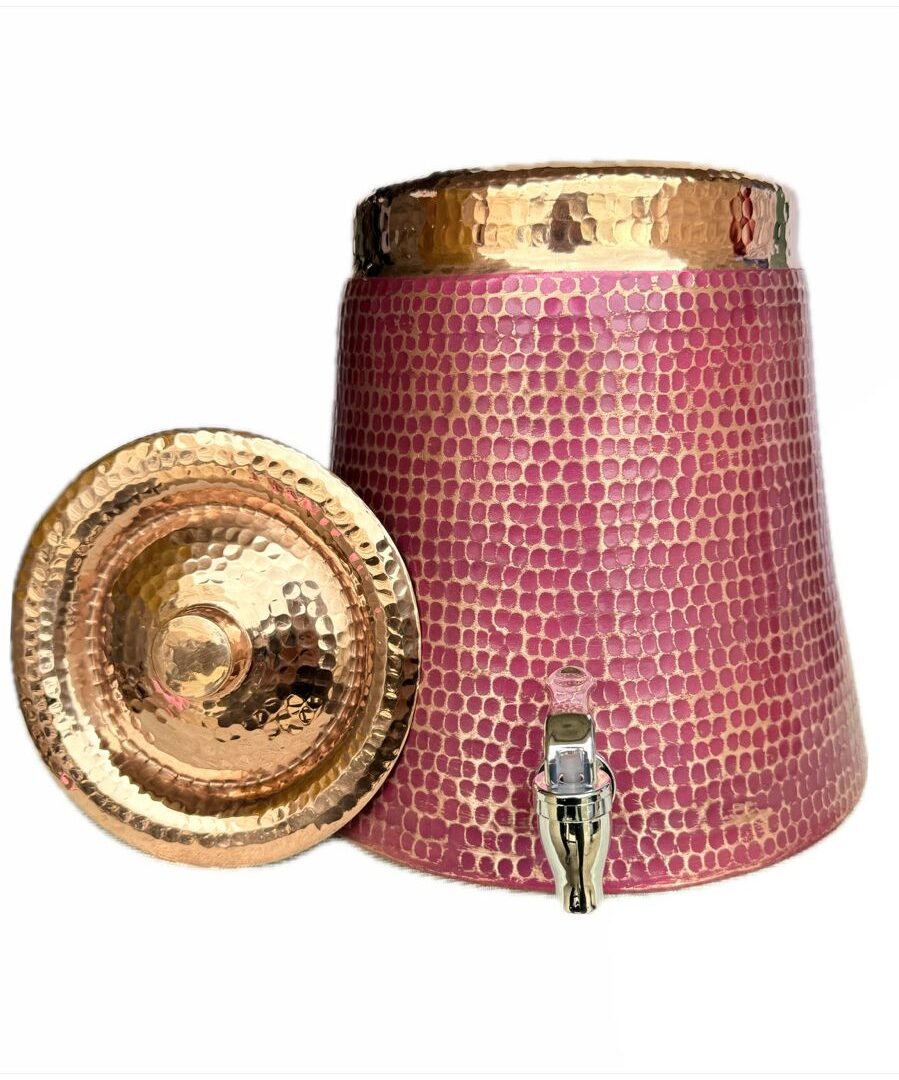Dispensador De Agua 100% Cobre Con Diseño Artesanal Color Rosa Metálico De Lujo (12 LT)