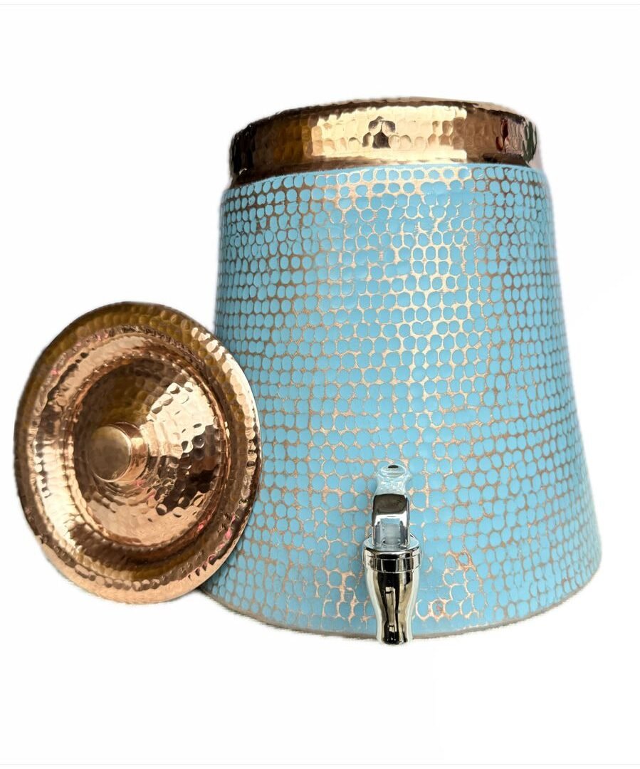 Dispensador De Agua 100% Cobre Con Diseño Artesanal Azul De Lujo (12 LT)