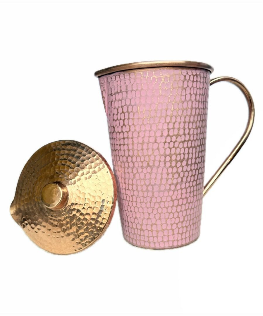 JARRA RECTA 100% COBRE CON UN DISEÑO ARTESANAL COLOR ROSA
