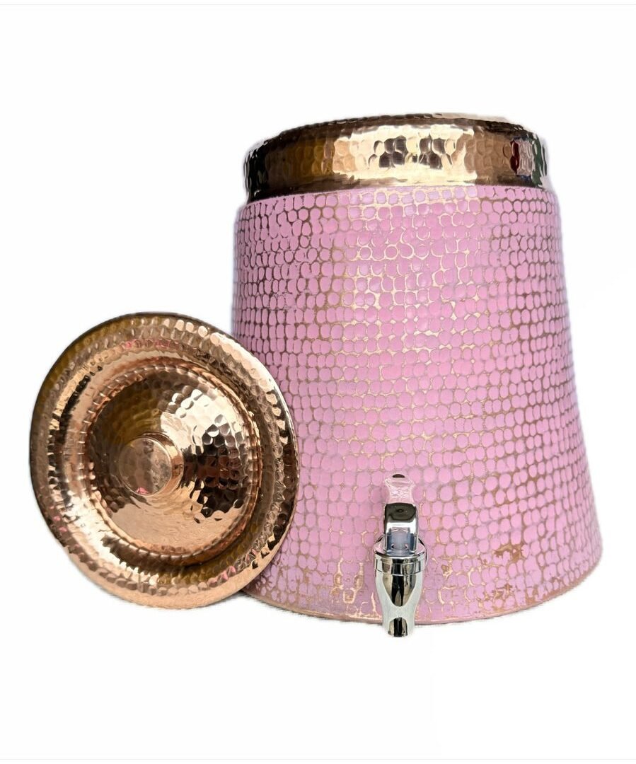 Dispensador De Agua 100% Cobre Con Diseño Artesanal Color Rosa De Lujo (12 LT)