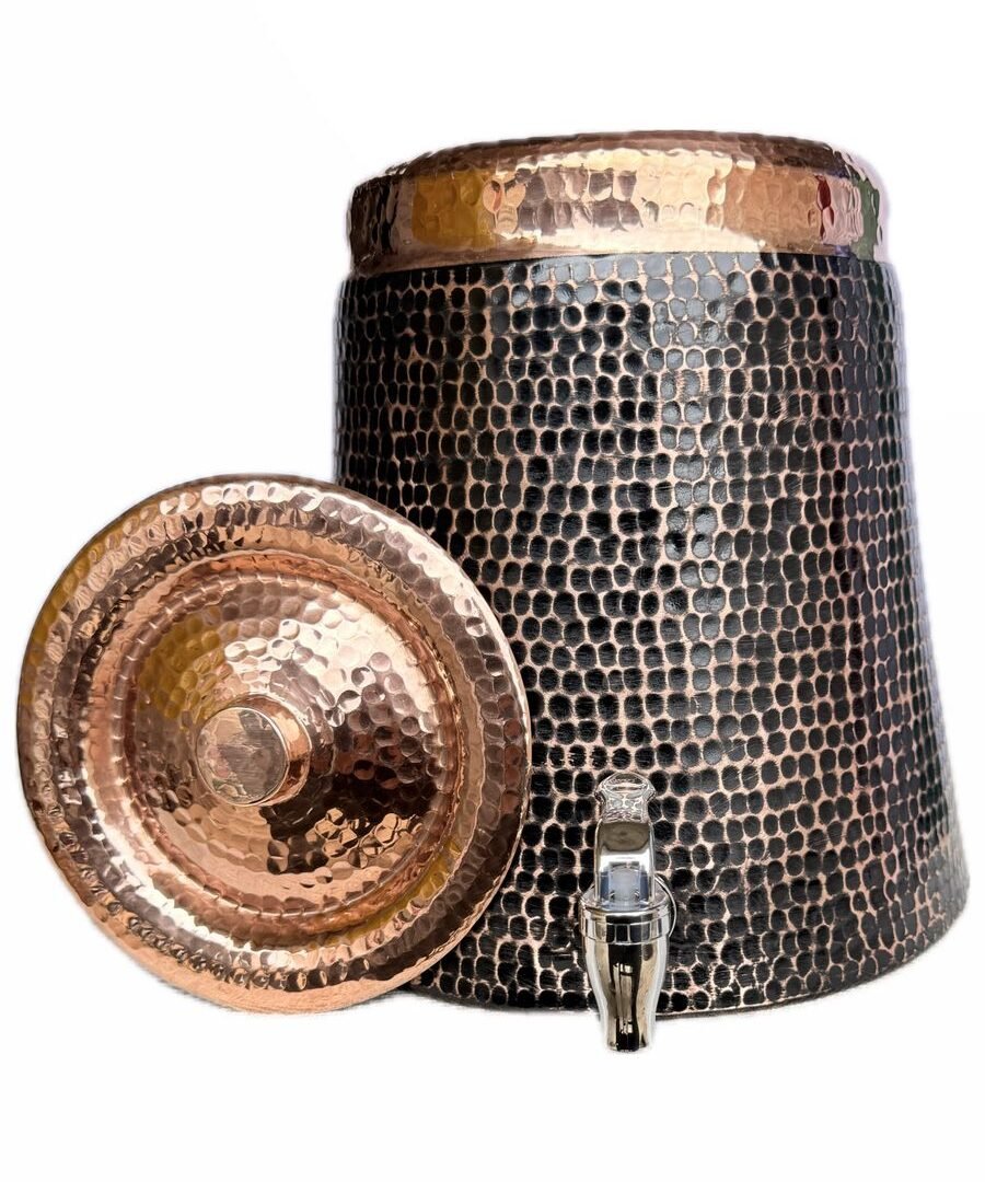 Dispensador De Agua 100% Cobre Con Diseño Artesanal Color Negro De Lujo (12 LT)