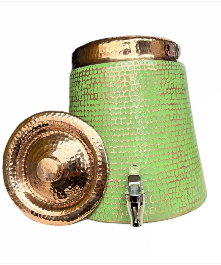 Dispensador De Agua 100% Cobre Con Diseño Artesanal Color Verde De Lujo (12 LT)