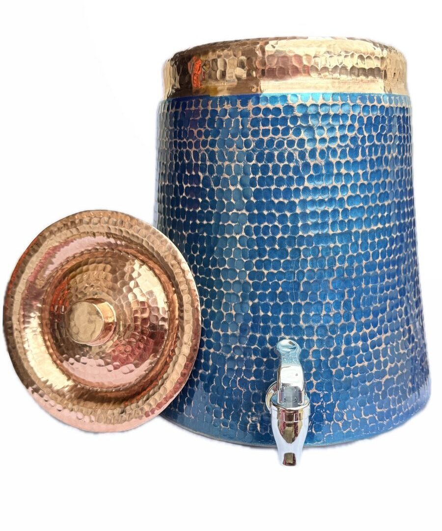 Dispensador De Agua 100% Cobre Con Diseño Artesanal Azul Rey De Lujo (12 LT)