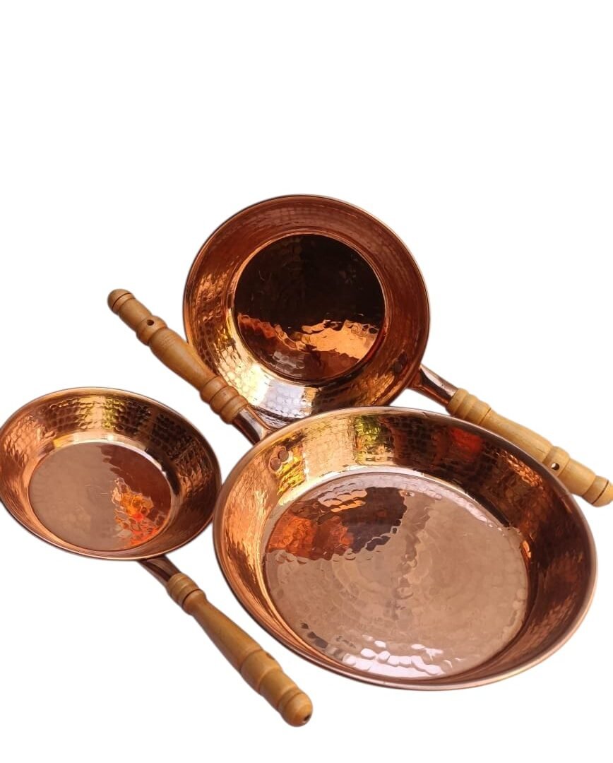 Sartenes De Cobre 100% Artesanales Martillado Juego 3 Pzas Brillo